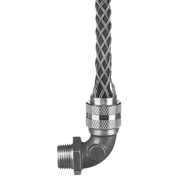 Deluxe Cord Grip, 90, 1 in NPT, Aluminum Body, Stainless Steel Grip